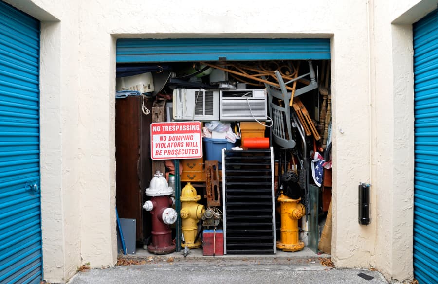 Overflowing storage unit filled to capacity